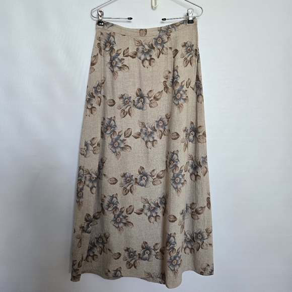 VINTAGE STUDIO LINEN MAXI SKIRT WOMENS FLORAL TAN BLUE (MEDIUM) - Picture 1 of 9